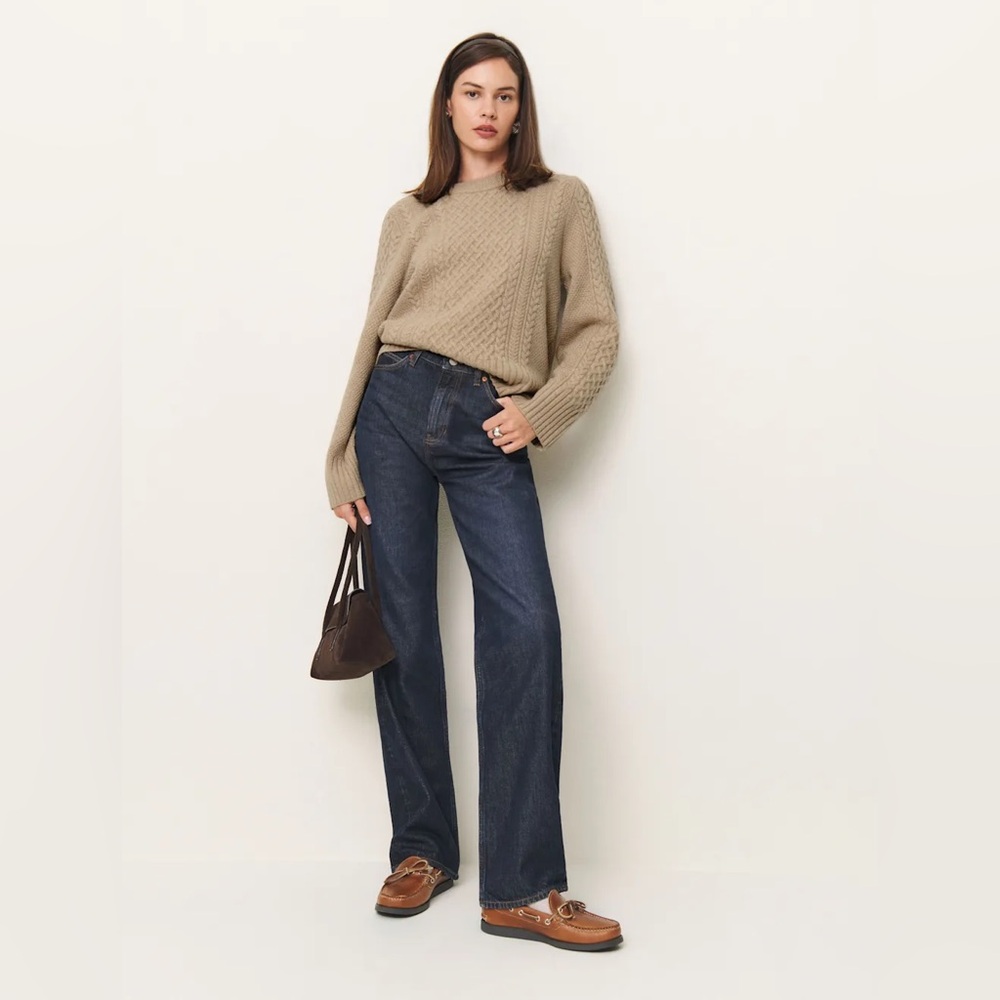 Reformation Calloway Regenerative Wool Crew Sweater - Linen Cable NWT - Picture 2 of 5